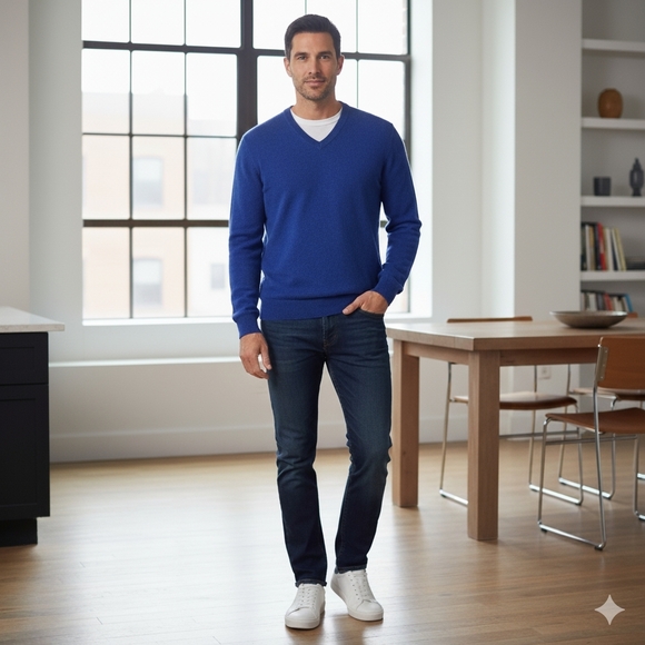 Club Room 100% Cashmere V-Neck Sweater* Cobalt Blue SzL - Picture 11 of 11